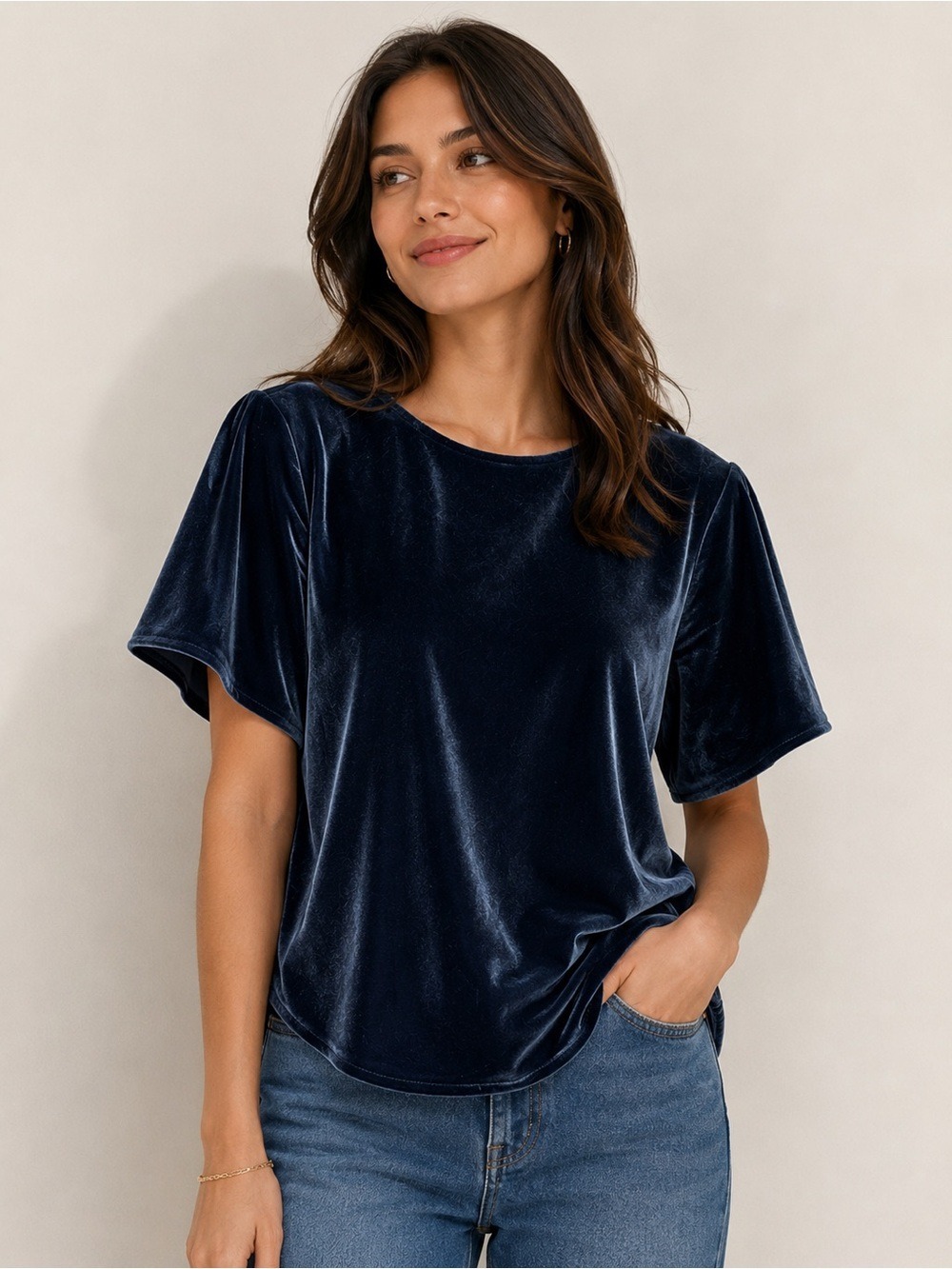 Madewell Deep Navy Velvet Short Sleeve Top